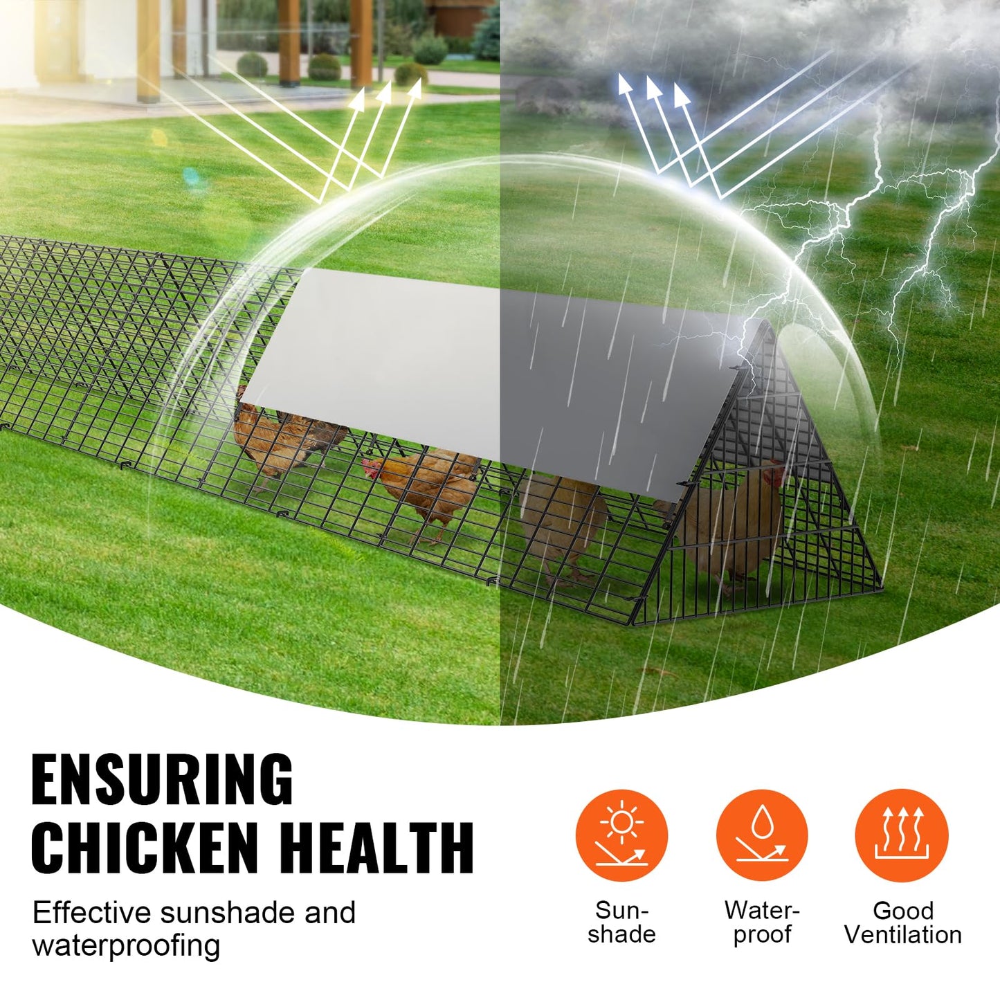 VEVOR 236.2 x 157.5 x 24.2 inch(LxWxH) Chicken Tunnels for Yard, Portable Chicken Run with Corner Frames, 2 Sets, Suitable for Chickens, Ducks, Rabbits