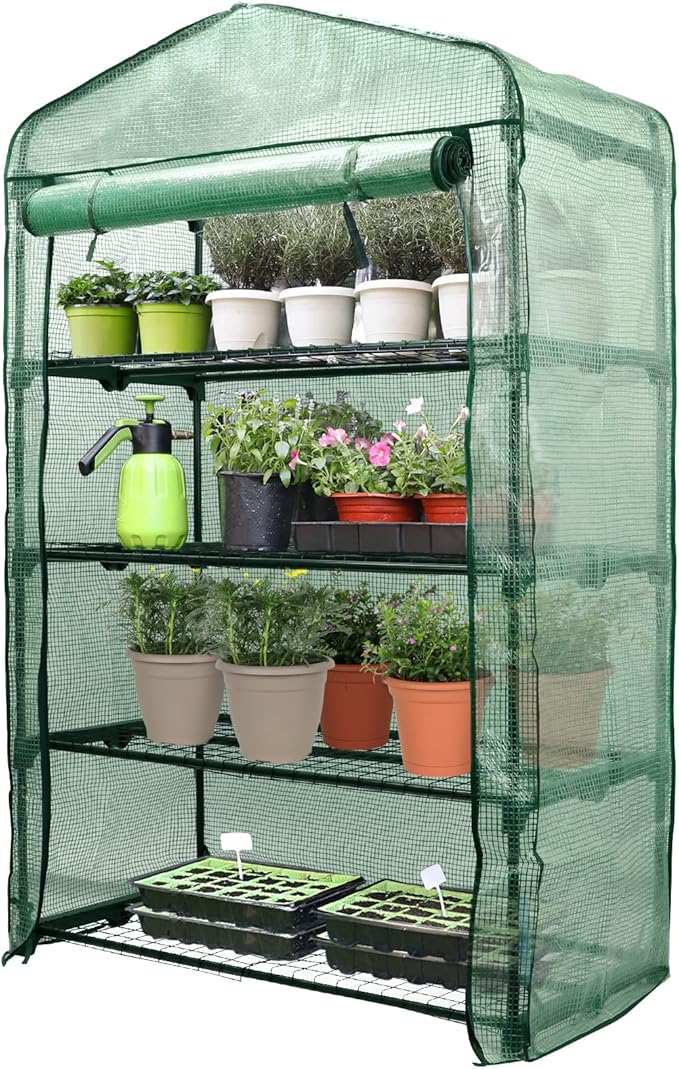 Worth Garden 50% Extra Wide Mini Greenhouse 4 Tier Portable Plant Green House 40in Wide -Sturdy Gardening Shelves with PE Cover & Roll-Up Zipper Door - Indoor & Outdoor Use - 19″W. x 40″L. x63″H.