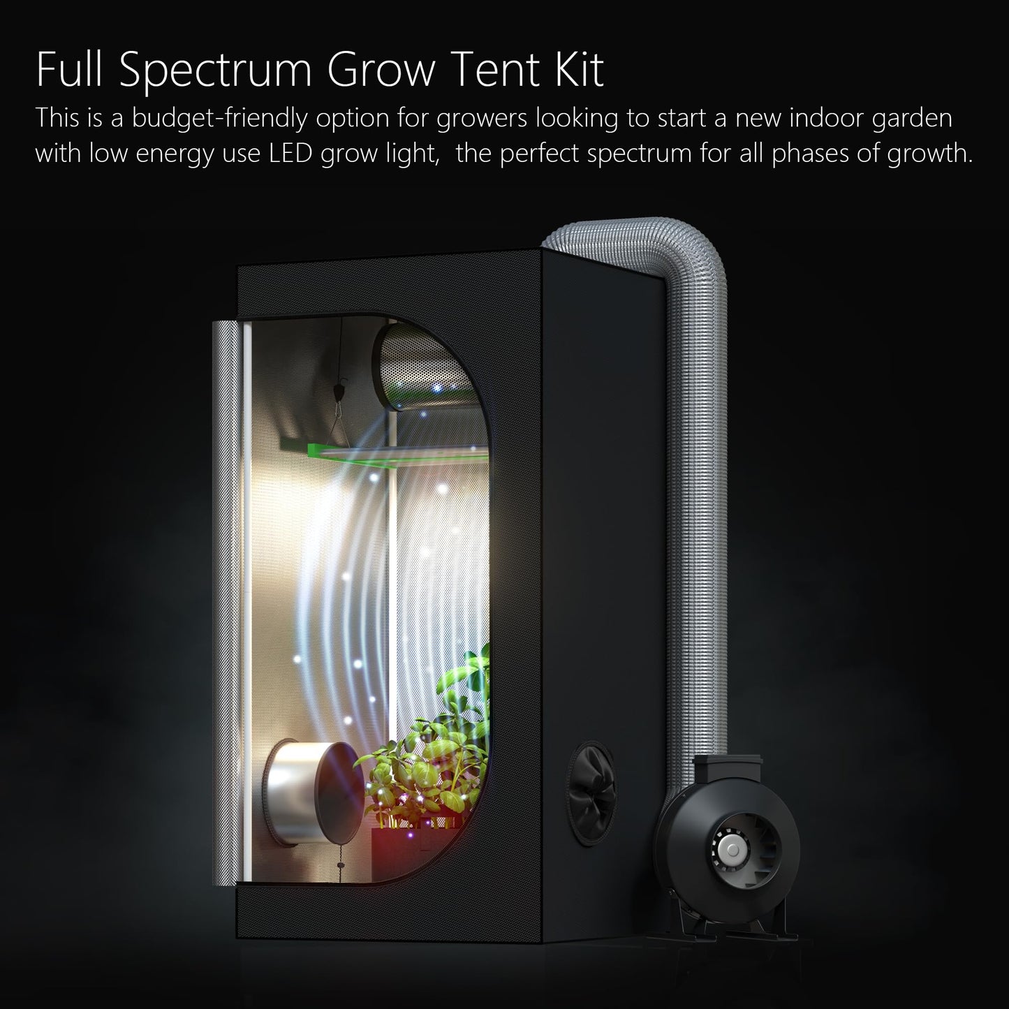 TopoGrow New Tech LED APE600 Full-Spectrum Grow Light+32"X32"X63"Indoor Grow Tent+4" Carbon Filter Exhaust Inline Fan Ventilation Kit Complete for Hydroponic Plant Growing