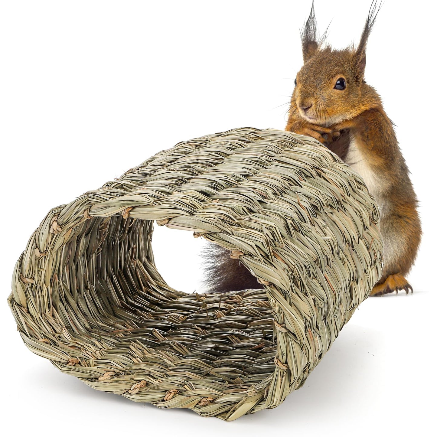 Yesland Rabbits Seagrass House Tunnel Hutch, Rabbits Natural Woven Hideaway Hut Hay Shelter for Bunny, Guinea Pigs, Chinchilla, Rats, Holland Hop, Cockatiels and Small