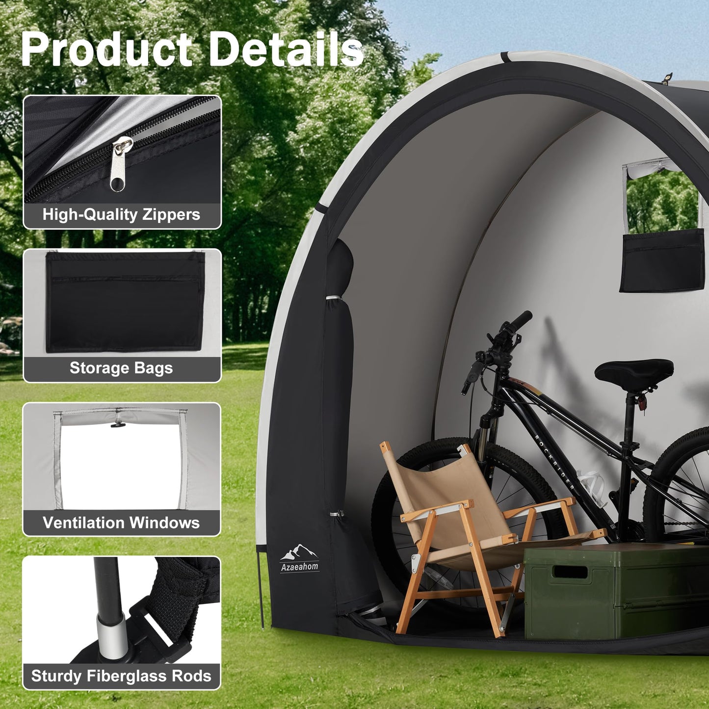 Azaeahom Bike Storage Shed Tent, Waterproof Outdoor Storage Shed for Bicycle, Easy Setup, Portable Storage Tent for Motorcycle,Garden Tools,Lawn Mower