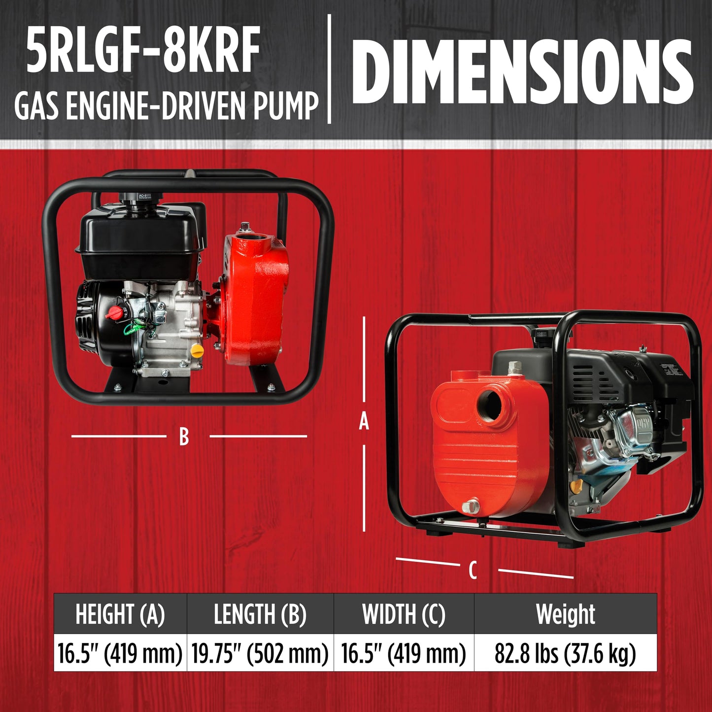 Red Lion 5RLGF-8KRF 196cc, 170 GPM, Cast Iron Kohler Gas Engine-Driven Agricultural Chemical Transfer Pump, Red, 617032