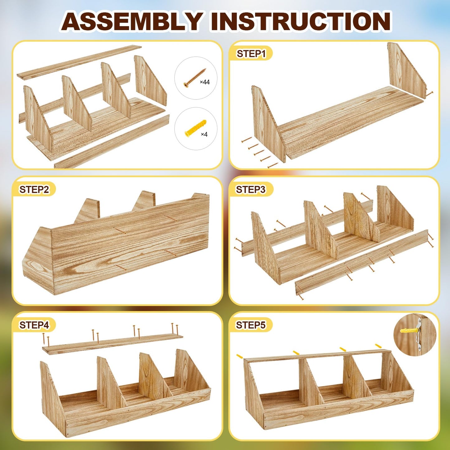 Thyle 1 Set Chicken Nesting Boxes 3 Compartment, Wood Chicken Laying Eggs Boxes Versatile Nesting Wall Mount for Hens Duck Poultry Coop Accessories