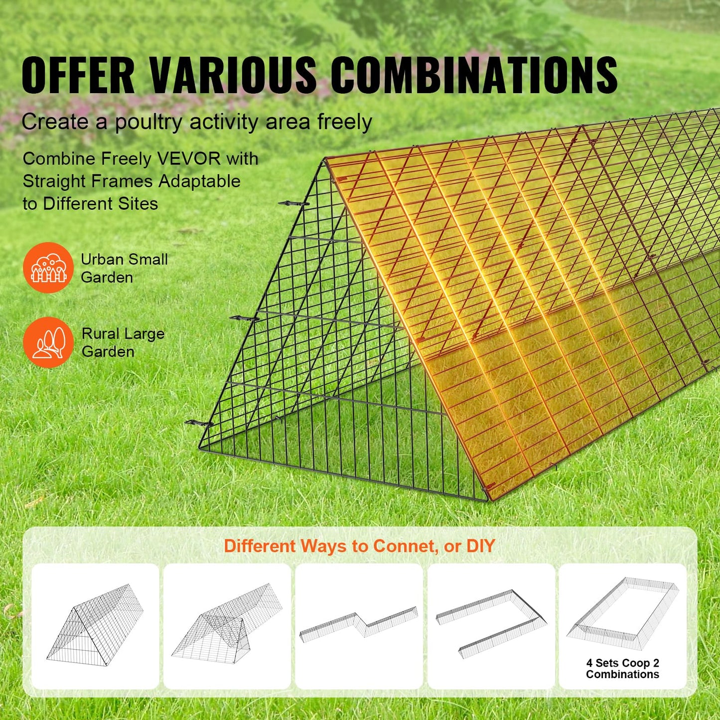 VEVOR Chicken Tunnels for Yard, 118.1 x 28 x 24.2 inch (LxWxH) Portable Chicken Tunnels for Outside Easy Installation, Coop Run Suitable for Ducks, Rabbits