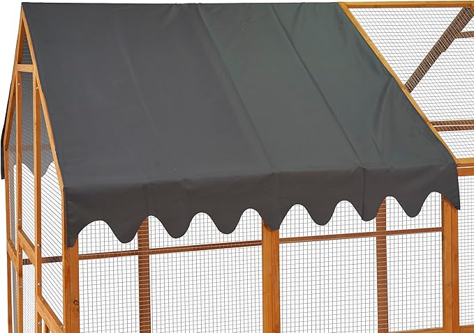 109.6'' Large Wood Chicken Coop Enclosures,Walk-in Poultry Cage, Chicken Run Pen Duck House with Waterproof and Anti-Ultraviolet Cover for Outdoor Farm Use Spire Roof, Yellow