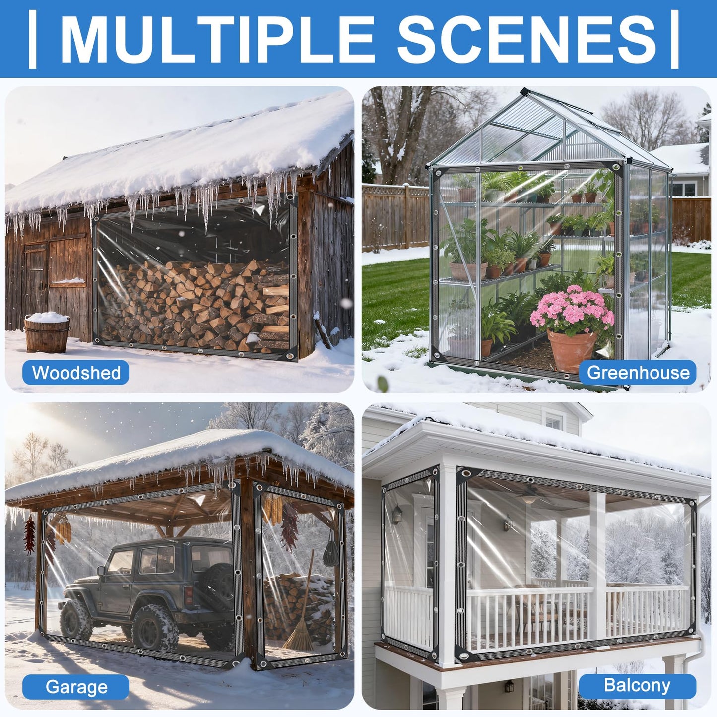 Clear Tarps Heavy Duty Waterproof 12x16ft Clear Tarp with Grommets and Reinforced Edges 14Mil Thickened Tear Resistant Clear Vinyl Plastic Tarp for Outdoor Patio Chicken Coop Greenhouse Plant