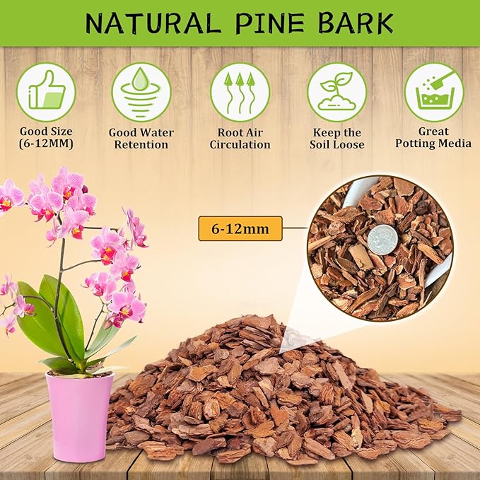 Legigo 6 Quarts Organic Orchid Potting Bark- All Natural Orchid Bark Potting Mix Pine Bark Wood Chips for Houseplant Mulch, Orchid Plants Root Development