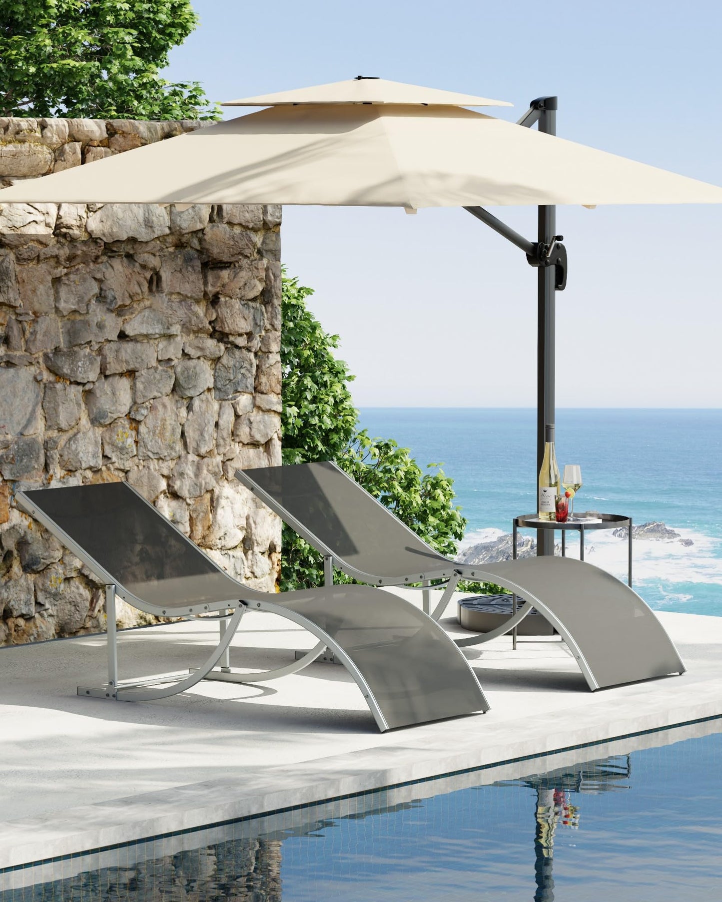 OUTLANE Chaise Lounge Outdoor Set of 2 - Superior Pool Lounge Chairs with Breathable Mesh - Patio Furniture for Backyard, Deck, Balcony, Beach Sunbathing,Grey