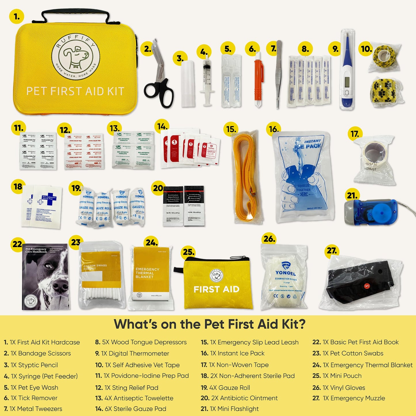 Ruffify Pet First Aid Kit for Dogs & Cats – 27 Key Items Emergency Kit with Mini Pouch for Boating, Sailing, Home, Office, Travel, Vacations & Outdoor Adventures