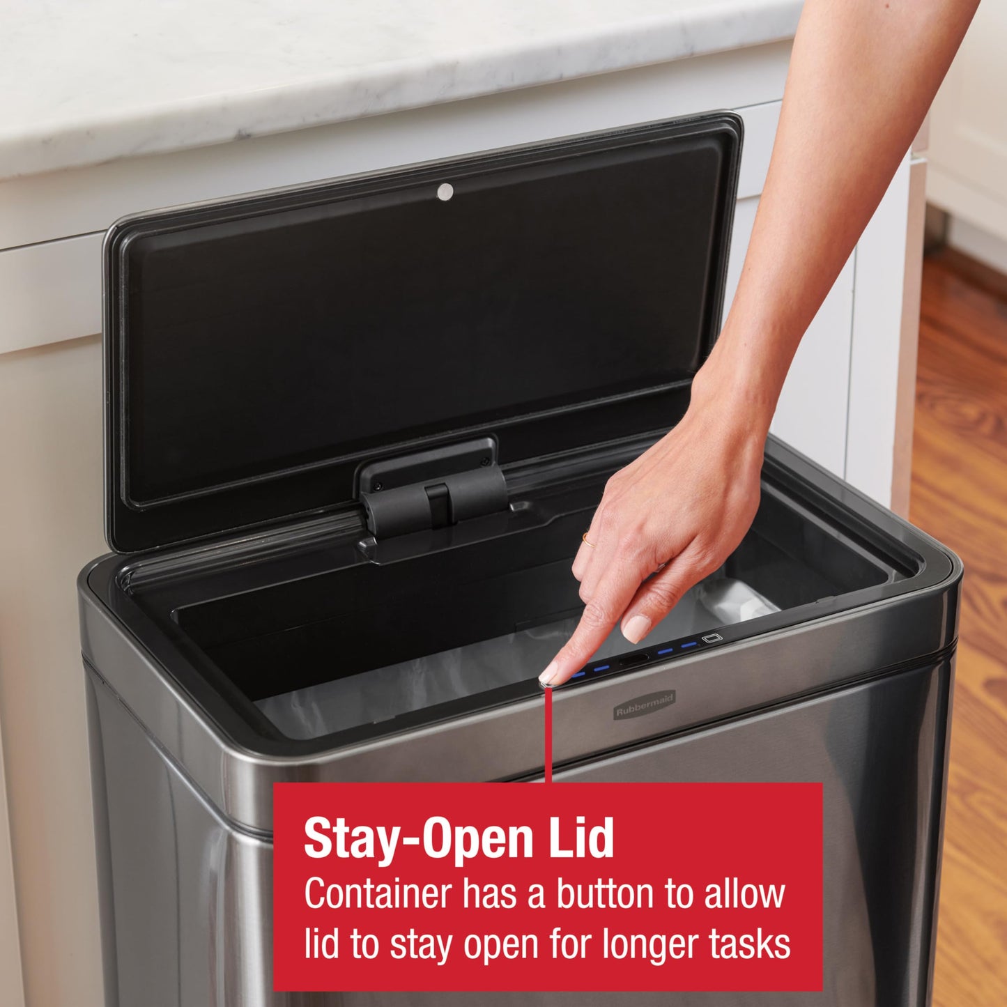 Rubbermaid Elite Stainless Steel Sensor Trash Can for Home and Kitchen Batteries Included 12.4 Gallon Charcoal for Home/Kitchen/Hotel/Lobby/Office