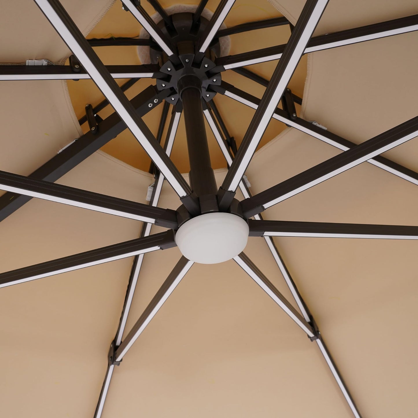 Greemotion Pire 8-foot Cantilever UV-resistant Shade Rotation Tilt Umbrella with Heavy Base and Built-in Solar Panel LED Light for Outdoor, Porch, Pool, Deck, Beige