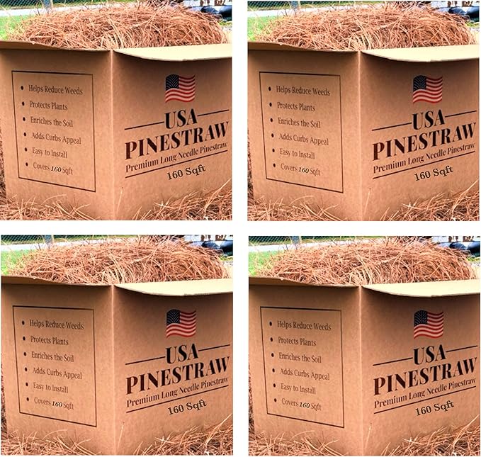 USA Pine Straw - Premium Pine Needle Mulch (Pine Needle Mulch - Covers 160 Sqft 4 Set)