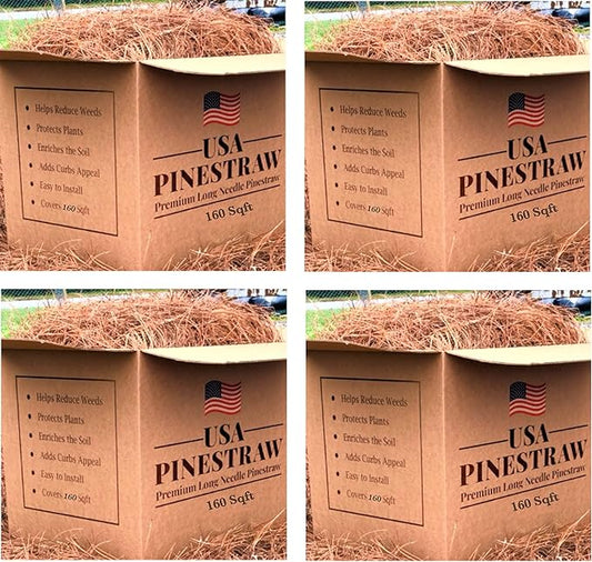 USA Pine Straw - Premium Pine Needle Mulch (Pine Needle Mulch - Covers 160 Sqft 4 Set)