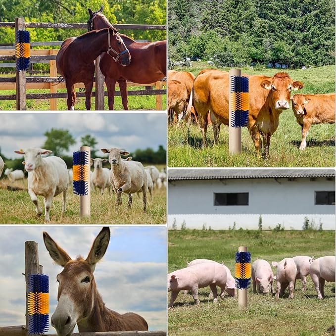 Livestock Scratching Brush, Flexible PBT Horse Grooming Kit Horse Brushes, Massage Brush Kit for Cattle, Cow, Sheep, Horses Goat Supplies (Yellow-Blue, 2 pack)