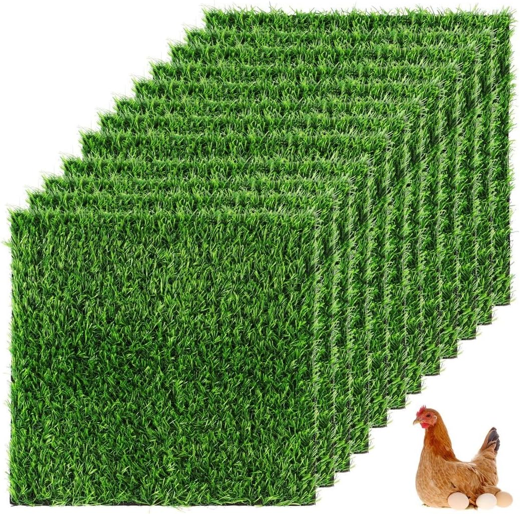 Homaisson 12Pack Chicken Nesting Pads, 12”x12” Nesting Box Pads Artificial Grass Washable Chicken Coop Bedding Laying Rug Fake Turf Mats Grass Carpet Garden Lawn for Hen Small Pets