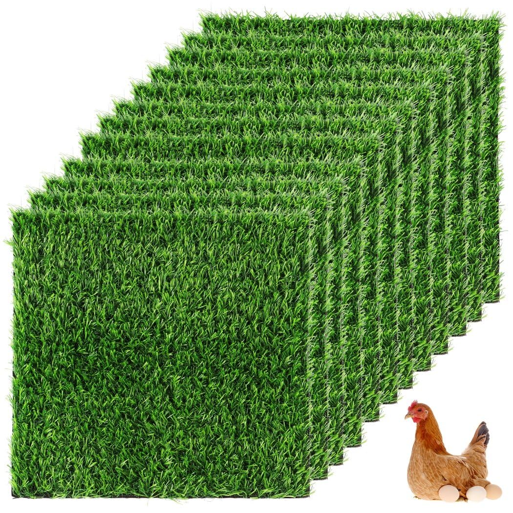 Homaisson 12Pack Chicken Nesting Pads, 12”x12” Nesting Box Pads Artificial Grass Washable Chicken Coop Bedding Laying Rug Fake Turf Mats Grass Carpet Garden Lawn for Hen Small Pets