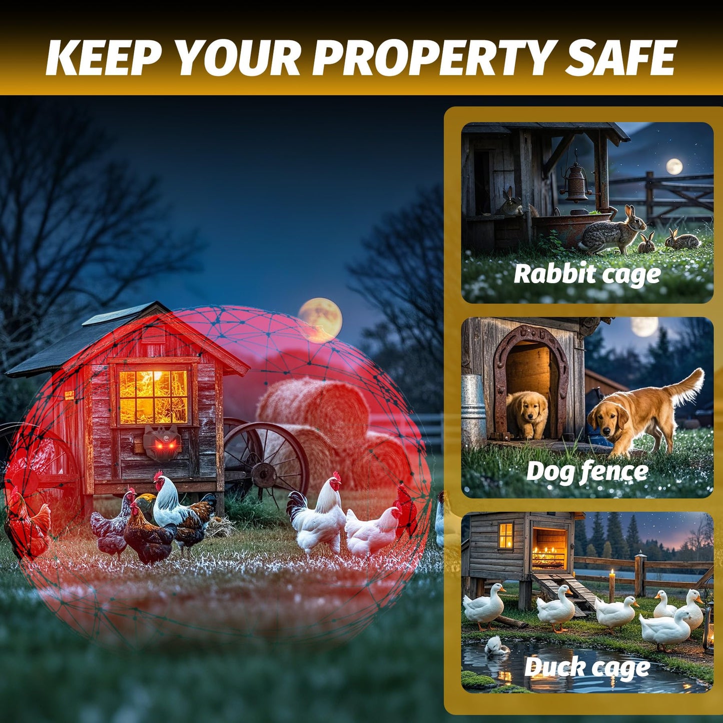X-octenol Solar Powered Racoon Repellent Devices with Flashing Lights, Waterproof Coyote Deterrent Device Energy-Efficient Predator Lights for Chicken Coop