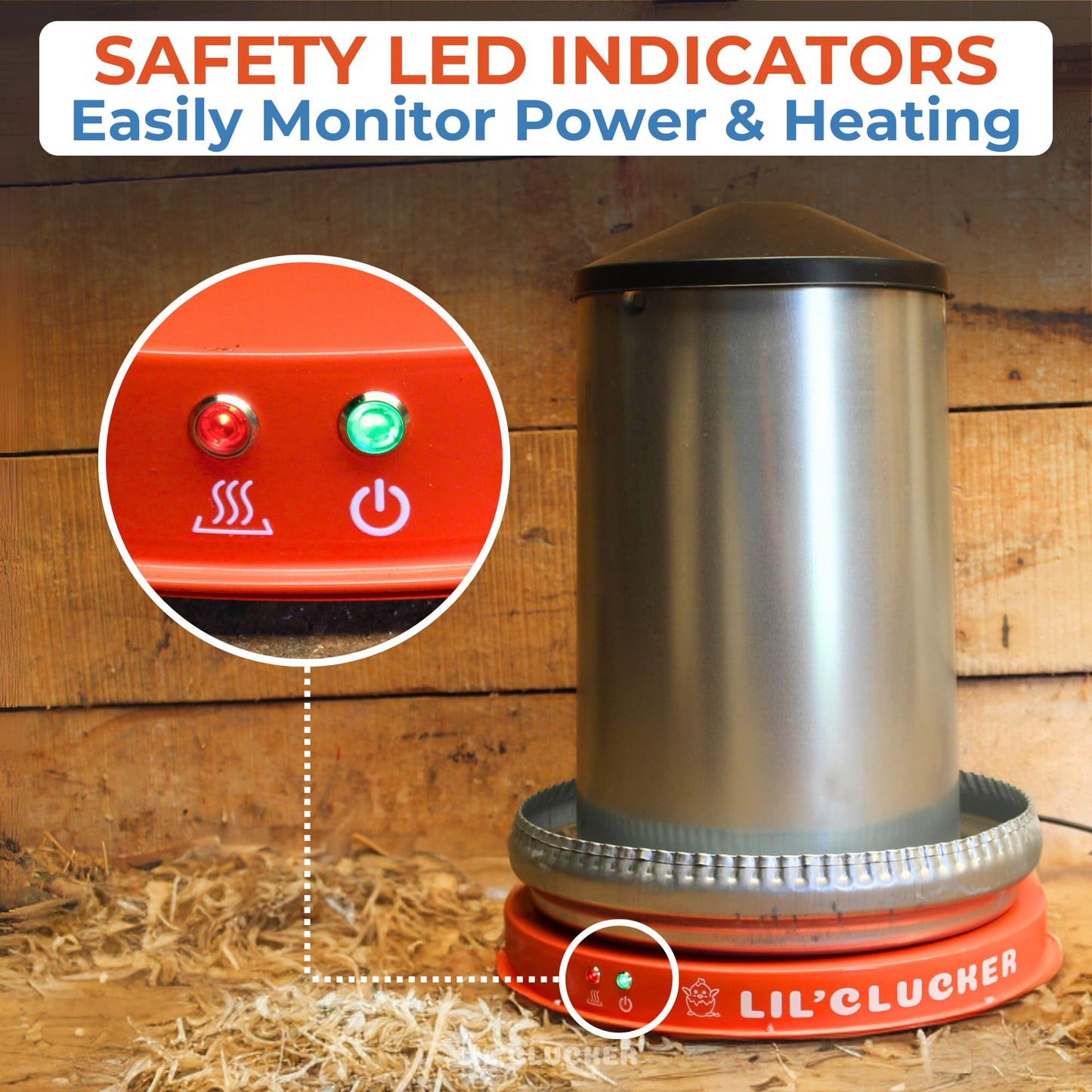 Lil'Clucker Heated Base for Chicken Waterer – Automatic Metal Freeze Proof Heated Chicken Waterer with Heater & LED – Poultry Heated Waterer for Winter (Orange, 11 Inch)
