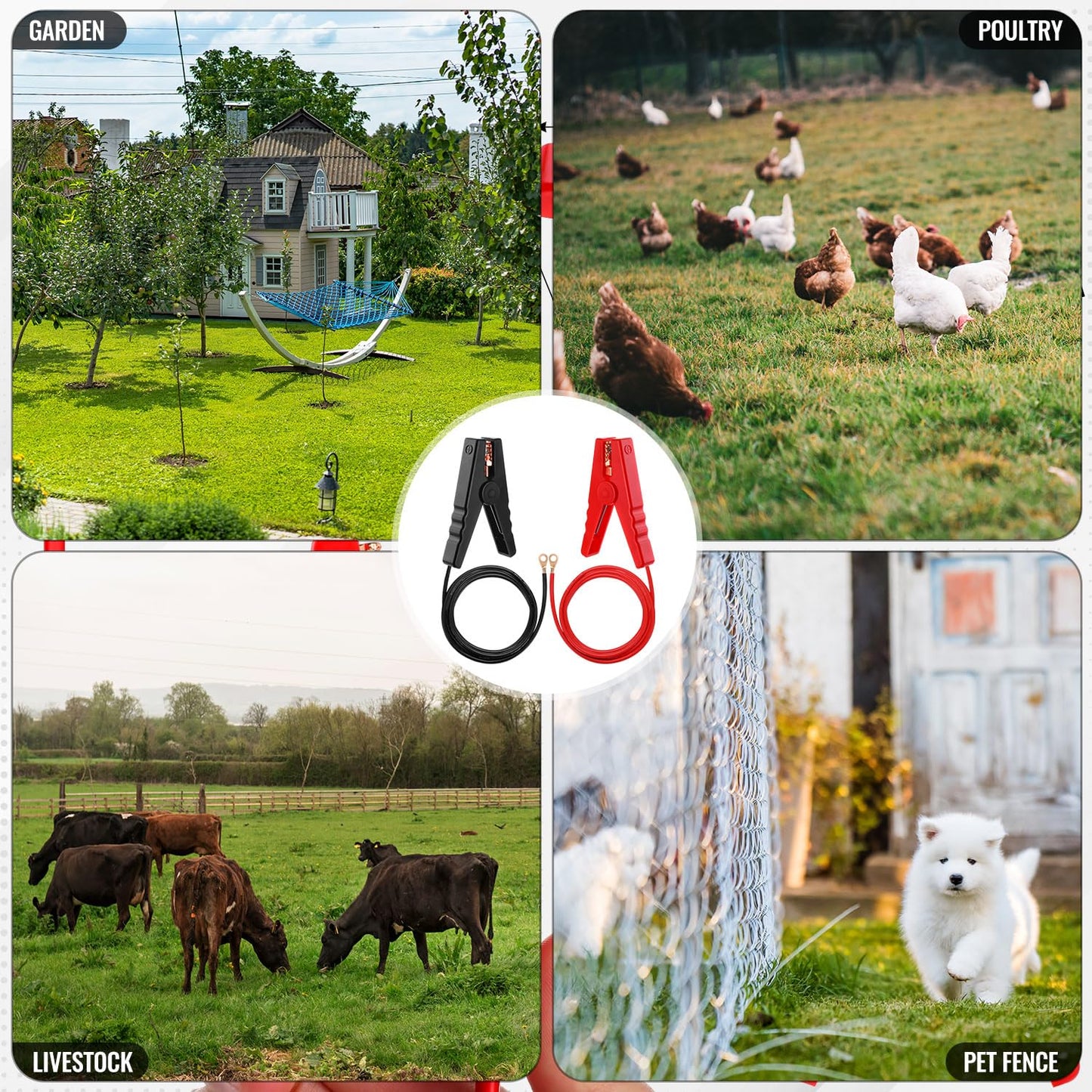 6.6 FT Electric Fence Wire Connect Solar Electric Fence Charger and Fencing System, Electric Fence Copper Wire with Alligator Clip for Electric Fence Energizer, Electric Fence Charger, Farm
