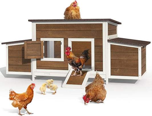 YITAHOME Chicken Coop Large Wooden Chicken House Chicken Pen Outdoor with 2 Nesting Boxes Poultry Cage Rabbit Hutch Duck Cage with Weatherproof Roof (Brown)