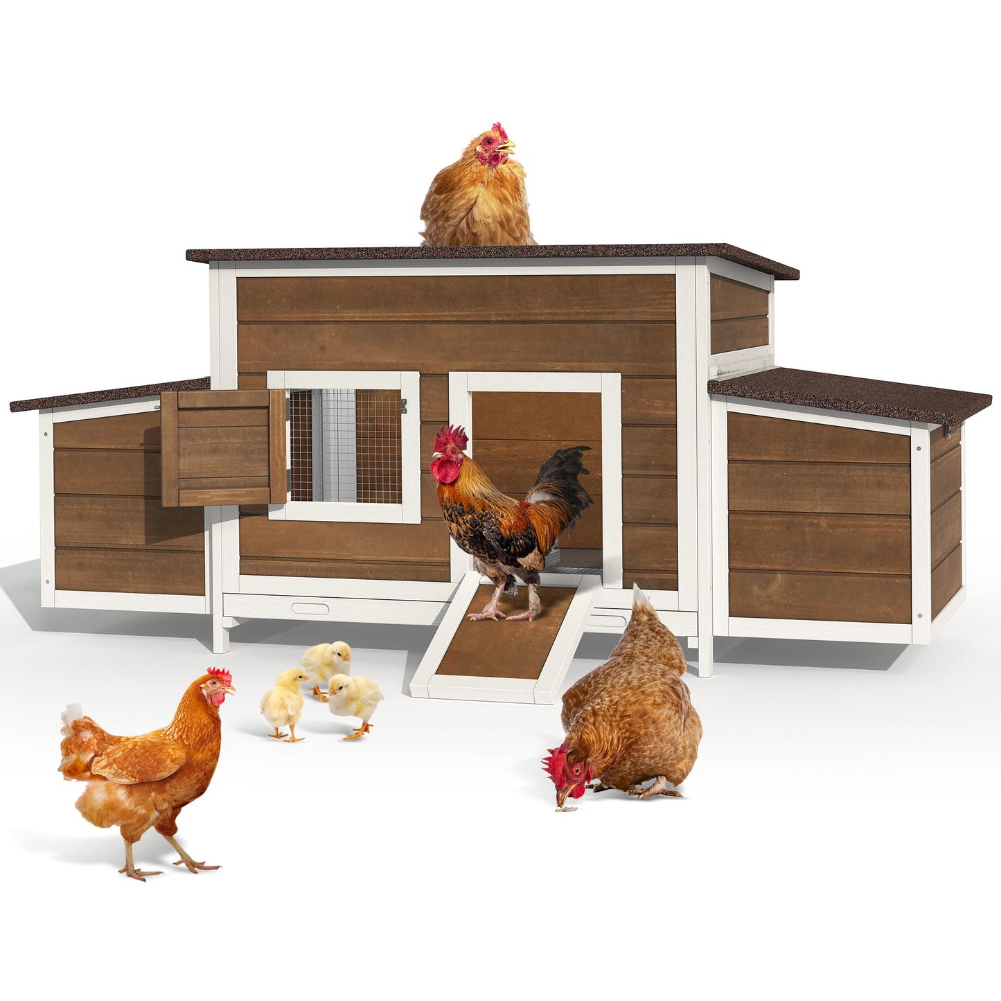 YITAHOME Chicken Coop Large Wooden Chicken House Chicken Pen Outdoor with 2 Nesting Boxes Poultry Cage Rabbit Hutch Duck Cage with Weatherproof Roof (Brown)