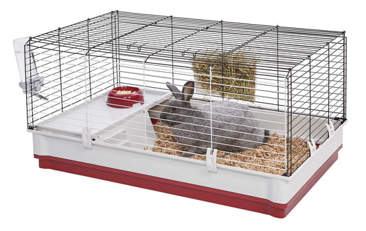 MidWest Homes for Pets 158 Wabbitat Deluxe Rabbit Home, Rabbit Cage, 39.5 L x 23.75 W x 19.75 H Inch, Maroon/White