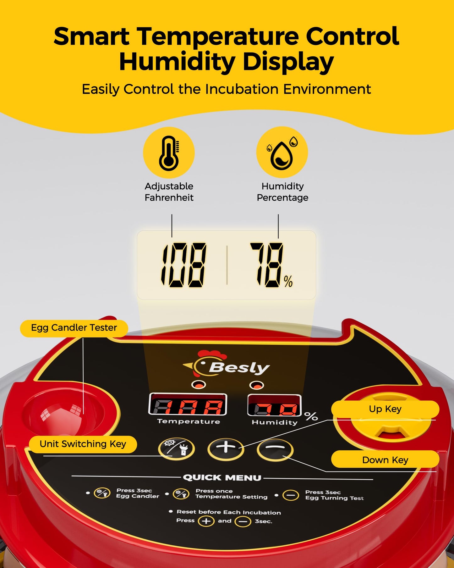 Incubator for Hatching Eggs,Automatic Turning,Temperature and Humidity Control Display,360° Viewing for Chicken, Duck, Quail Eggs, Ideal for Farm, Classroom, Home Use,2025 Upgraded 12 Egg Incubators