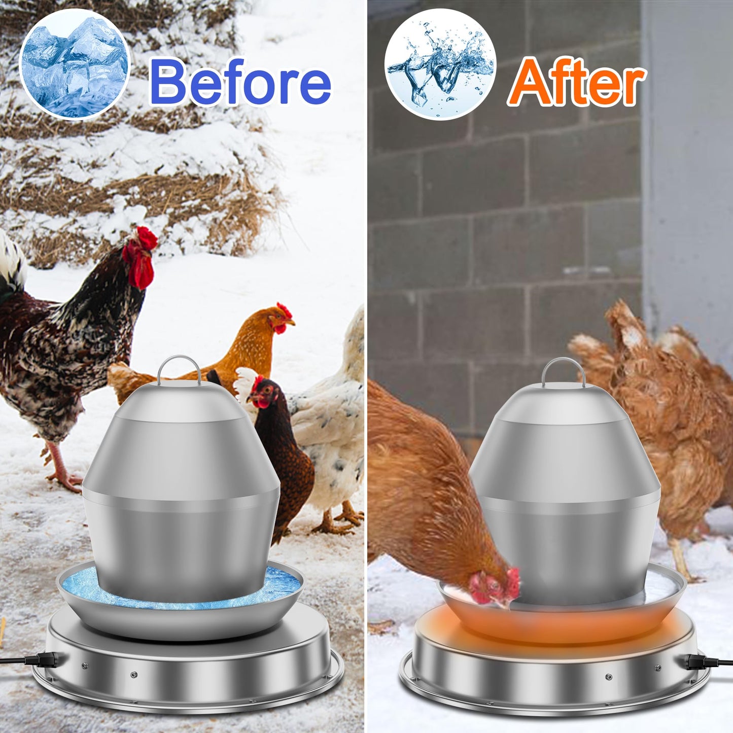 ZenxyHoC 11in Chicken Water Heater for Drinker, 110W Poultry Waterer Heated Base for Metal Drinking Fountains