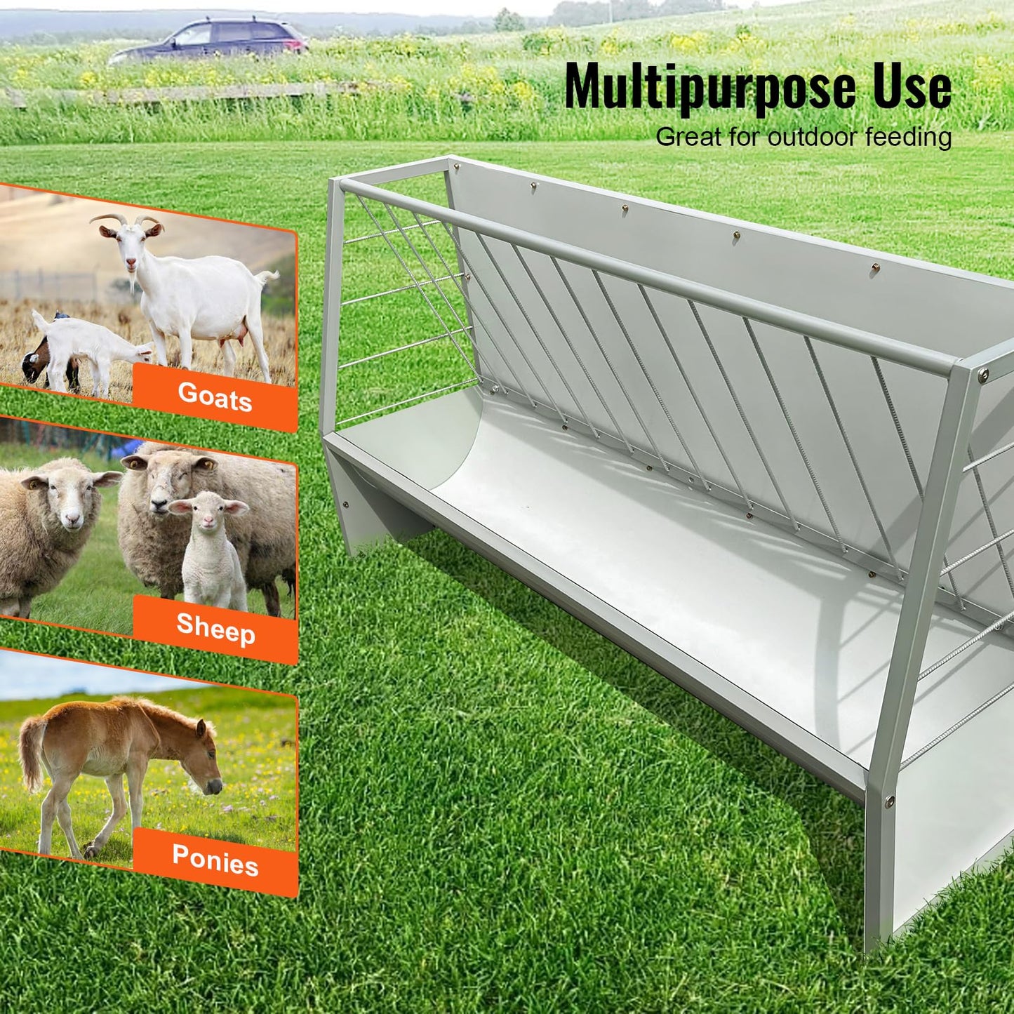 BUYYAH 5 Ft Pasture Hay Feeder, Heavy Duty Galvanized Steel Livestock Hay Feeder, Outdoor Pasture Feeder for Sheep, Goats, Pony and Miniature Horses