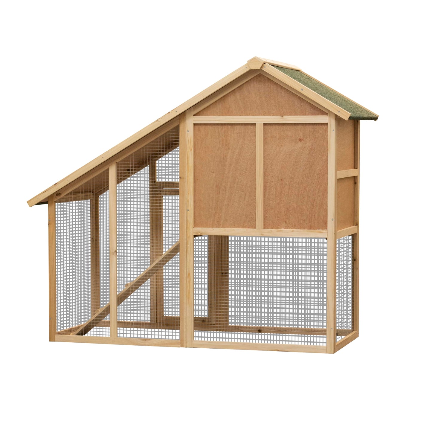 SPOFLYINN 5" 2-Tier Outdoor Wooden Rabbit Hutch with Ramp Waterproof Roof Removable Tray Rabbit Cages for Rabbits Chicken Guinea Pigs Natural