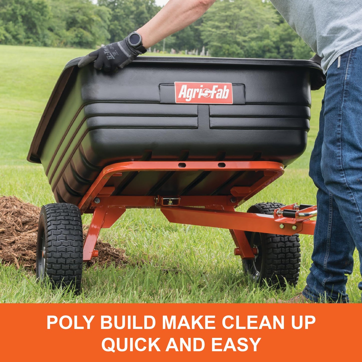 Agri-Fab 45-0552 700 lbs Tow Behind Poly Dump/Swivel Cart, 12 CU. FT. Capacity; Lawn & Garden Cart/Trailer for Lawn Mowers, 15" Pneumatics Tires, Easy to Use Hand Dumping Mechanism