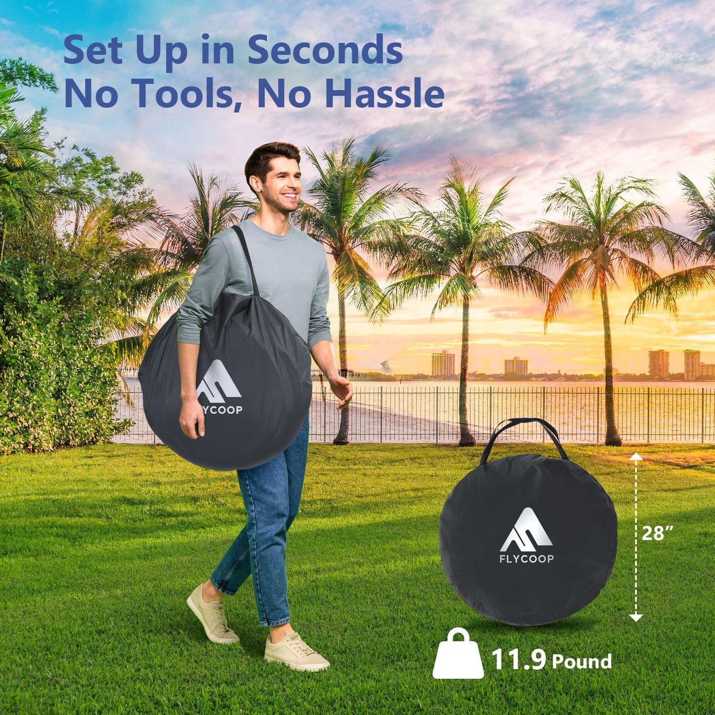 Sports Tent: Flycoop Portable Weather Pop Up Pod 2-4 Person to Provide Shelter from Wind Rain and Cold Weather Shelter for Outdoor Activities, Sports Events, Camping and Hiking (Black,L)