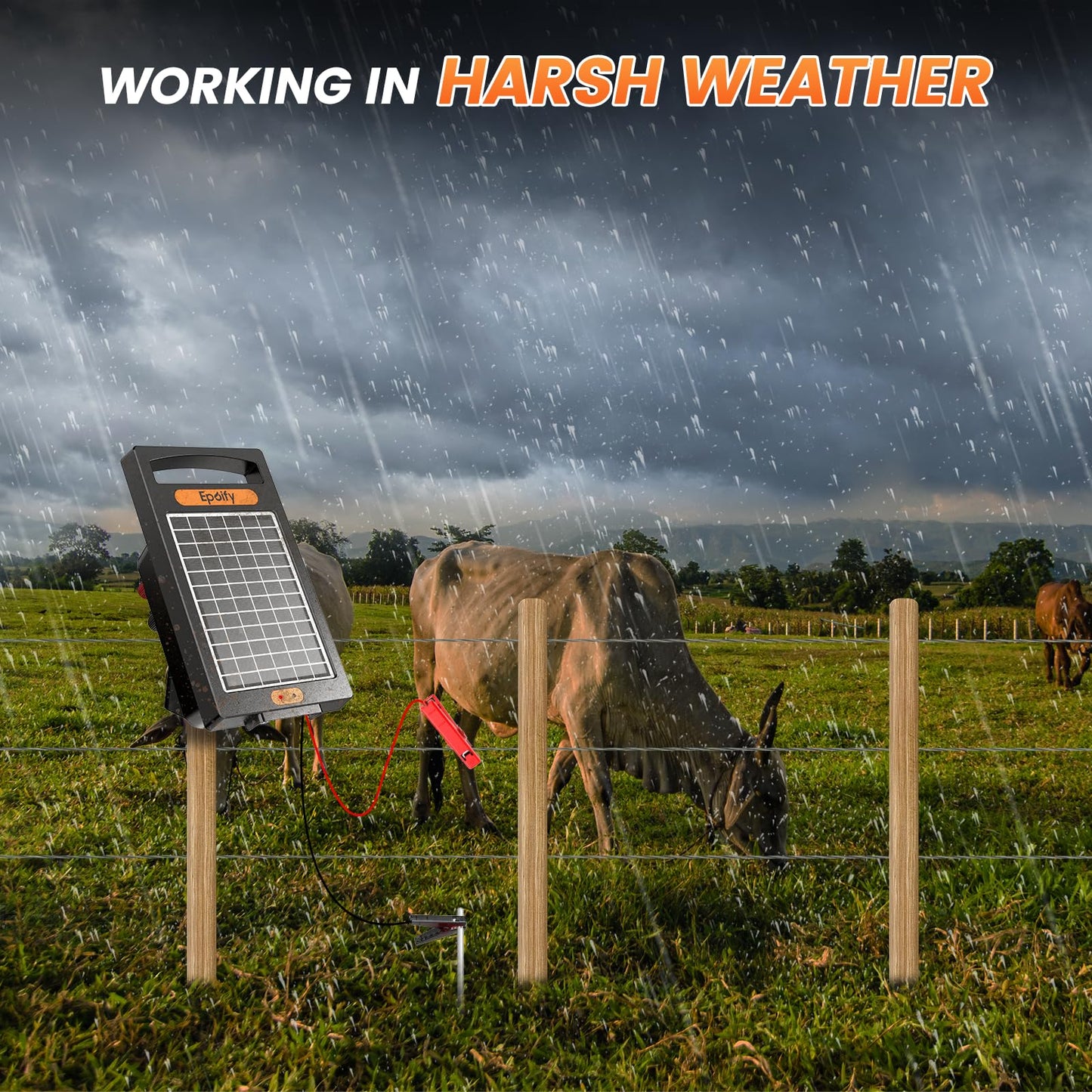 24 Hour Solar Electric Fence Charger, 10 Miles, Up to 10200v Output Range Electric Fence Charger, 0.18J Portable Energizer with Rechargeable Solar Panel for Livestock & Predator Protection