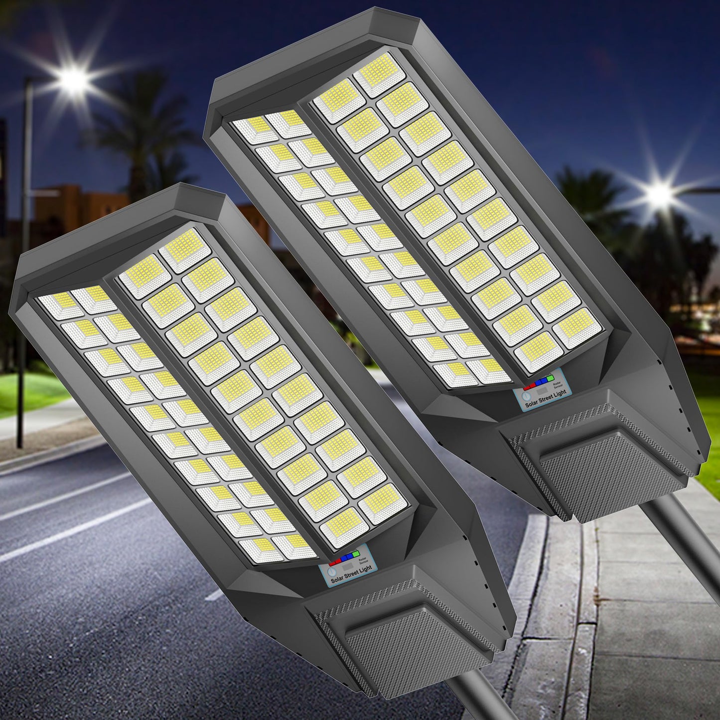 XCQMHF Solar Street Lights Outdoor Waterproof Dusk to Dawn, 8000W Commercial Solar Power Parking Lot Lights Motion Sensor, Outside Large Security Flood Light LED for Yard Patio Garden