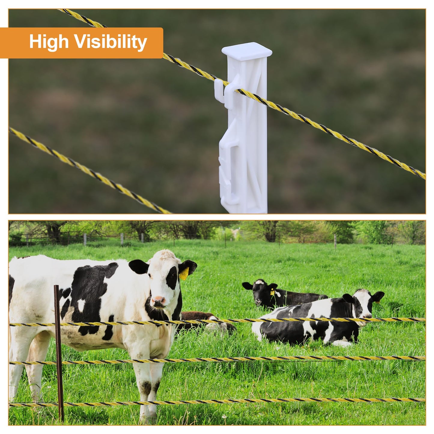 HENGTONG Electric Fence Poly Wire 1640ft 500m, 6 x 0.18mm Stainless Steel Conductors, Portable Electric Fence Polywire for Livestock, Yellow and Black Fence Wire