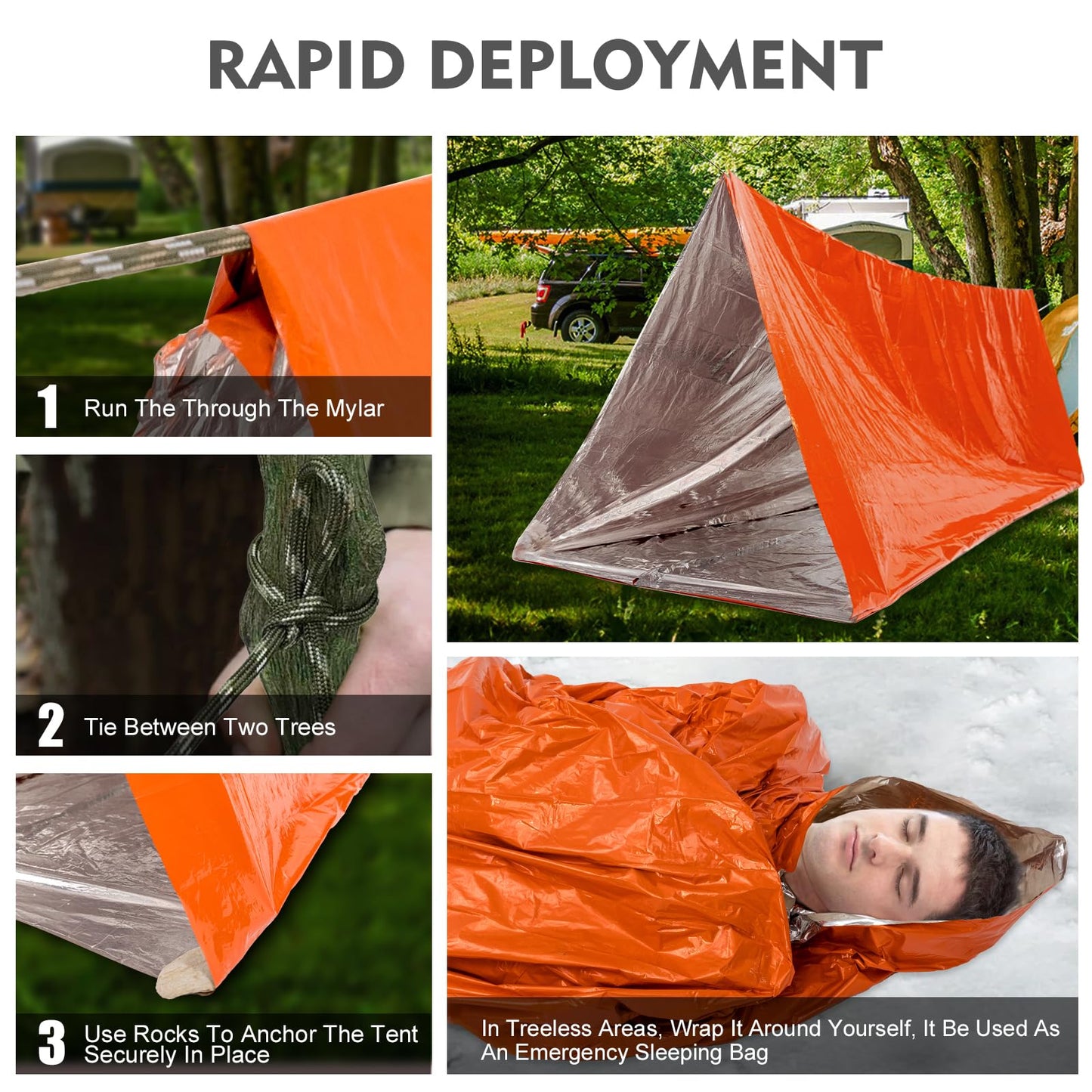 ANLOKE Emergency Survival Tent Shelter- 2 Person Mylar Emergency Tube Tent Survival Kit