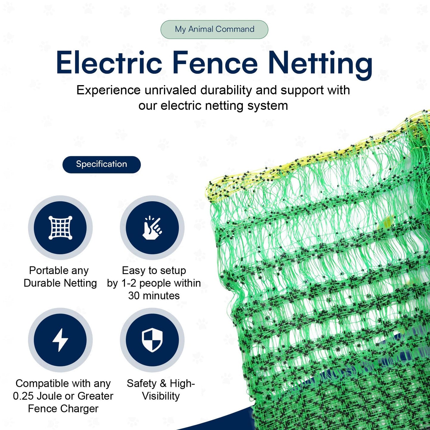 My Animal Command Premium 47” x 164’ Electric Poultry Fence Netting Pre-Assembled, 14 Posts Portable Semi-Rigid Suitable for Multiple Animals in Ranches Farms and Backyards