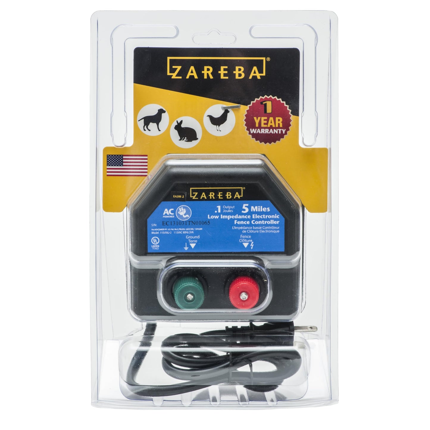Zareba EA5M-Z 5-Mile AC-Powered Electric Fence Charger,Black