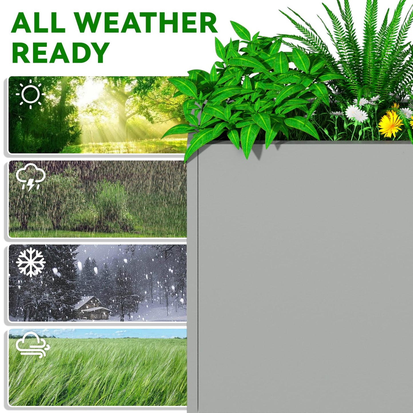 Metal Planter for Outdoor, 38" L x 10" W x 30" H Large Rectangular Planter Box with Drainage & Adjustable Shelf, All-Weather Modern Durable Decor for Patio, Garden, Balcony (Gray)
