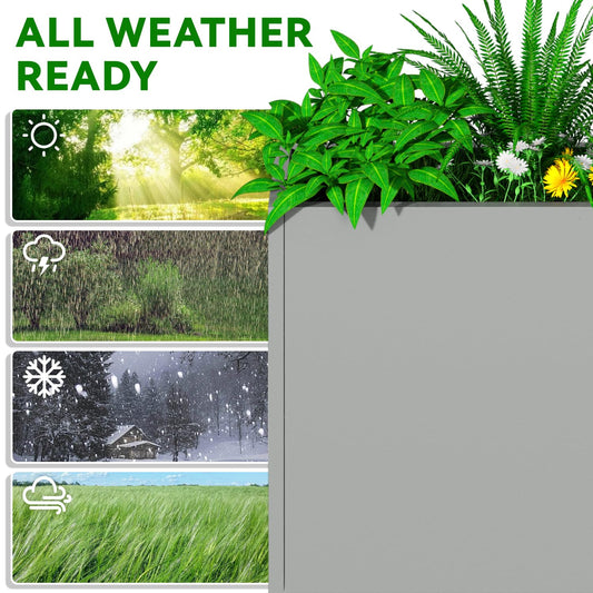 Metal Planter for Outdoor, 38" L x 10" W x 30" H Large Rectangular Planter Box with Drainage & Adjustable Shelf, All-Weather Modern Durable Decor for Patio, Garden, Balcony (Gray)