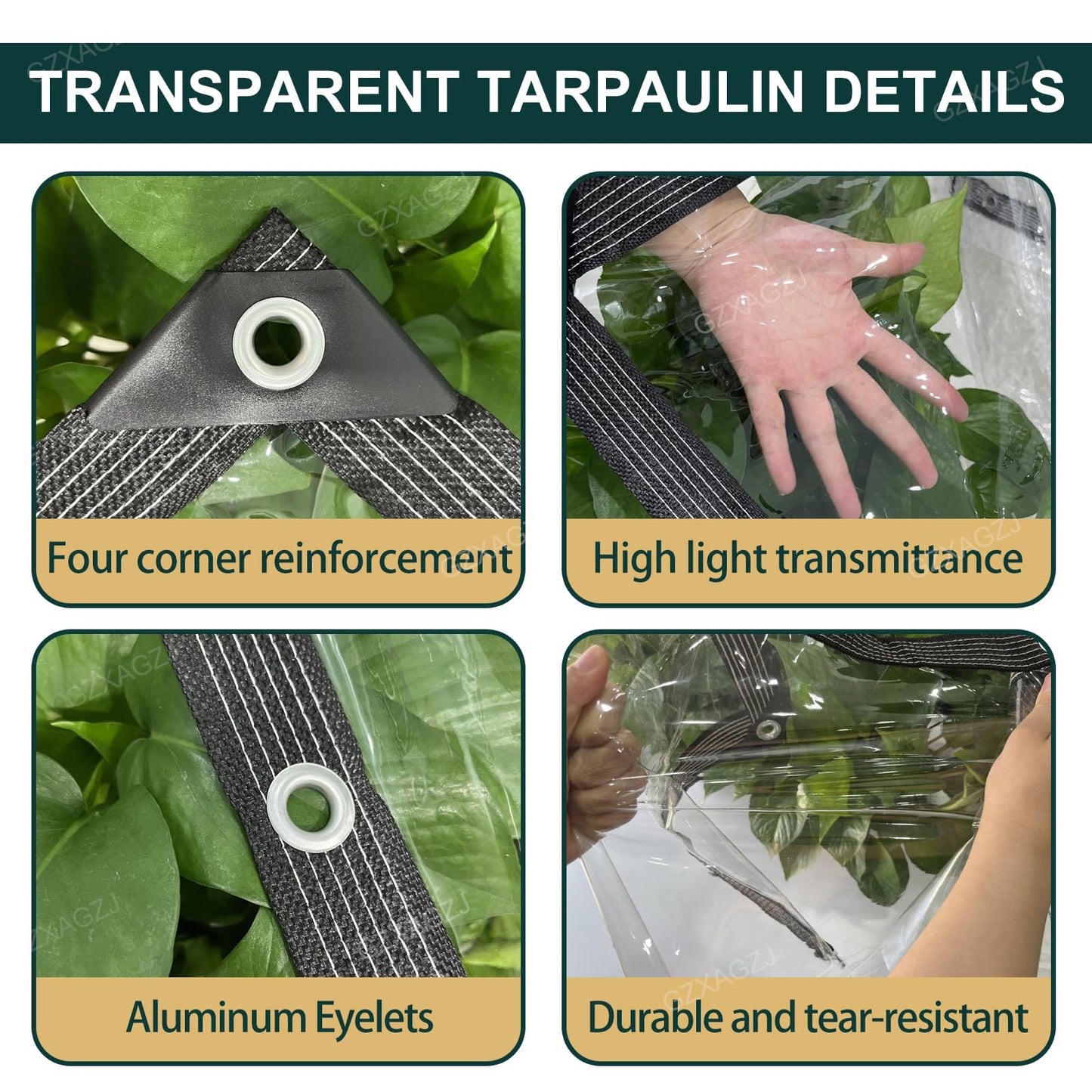 GZXAGZJ Clear Tarp with Grommets 12x12 ft Heavy Duty Clear Tarps 14 Mil Thickened Tear-Resistant Reinforced Edges for Porch Garden Patio Chicken Coop Plant Winterizing Camping