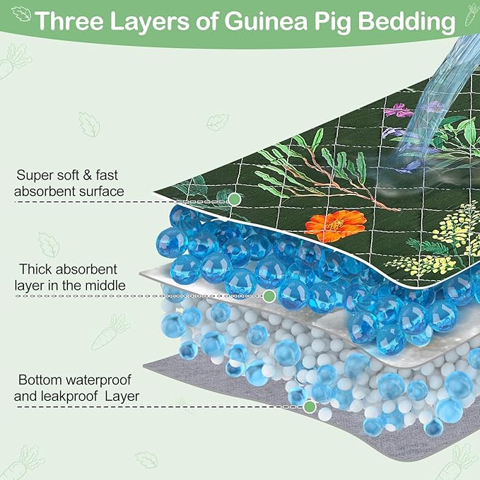 Bienbee Guinea Pig Bedding, 2 Pack 29" x 16" Reusable Guinea Pig Cage Liner Waterproof and Absorbent Small Animal Bedding Washable Guinea Pig Pee Pads for Small Pet Hamster Rabbit Squirrel,Green