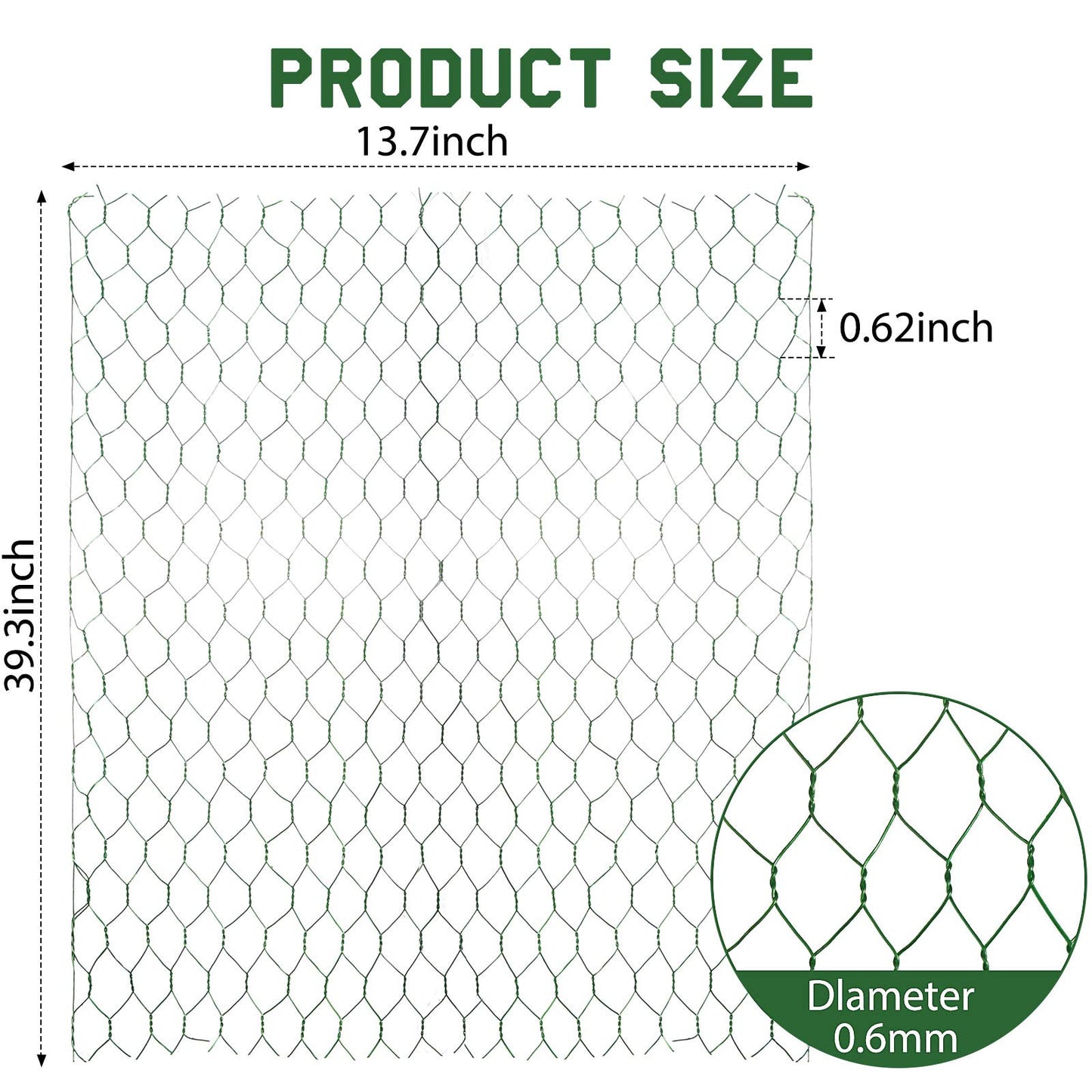 SATINIOR Chicken Wire Fencing 13.7 x 80 Inches Chicken Wire Frame Mesh for Floral Arrangements Fence Garden Poultry Netting Galvanized Hexagonal Metal Roll for Craft Work Garden (Green)