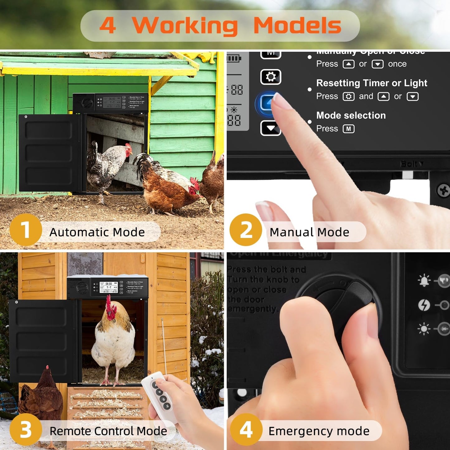 Doirdon Automatic Chicken Coop Door Solar Powered, Cold Weather Electric Chicken Door Large Size Aluminum Door with Light Sensor & Timer with Power Off Emergency Mode 14.9" H x 11" W