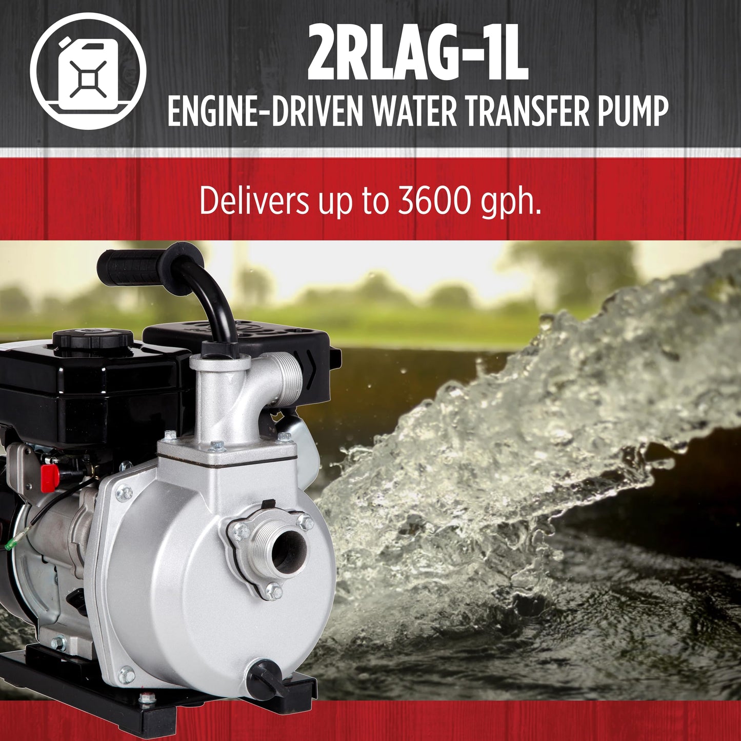 Red Lion 2RLAG-1L 79cc, 60 GPM OHV Engine Driven Aluminum Water Transfer Pump, 1.5-Inch MNPT Suction and Discharge, Black, 617031