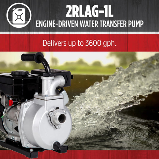 Red Lion 2RLAG-1L 79cc, 60 GPM OHV Engine Driven Aluminum Water Transfer Pump, 1.5-Inch MNPT Suction and Discharge, Black, 617031