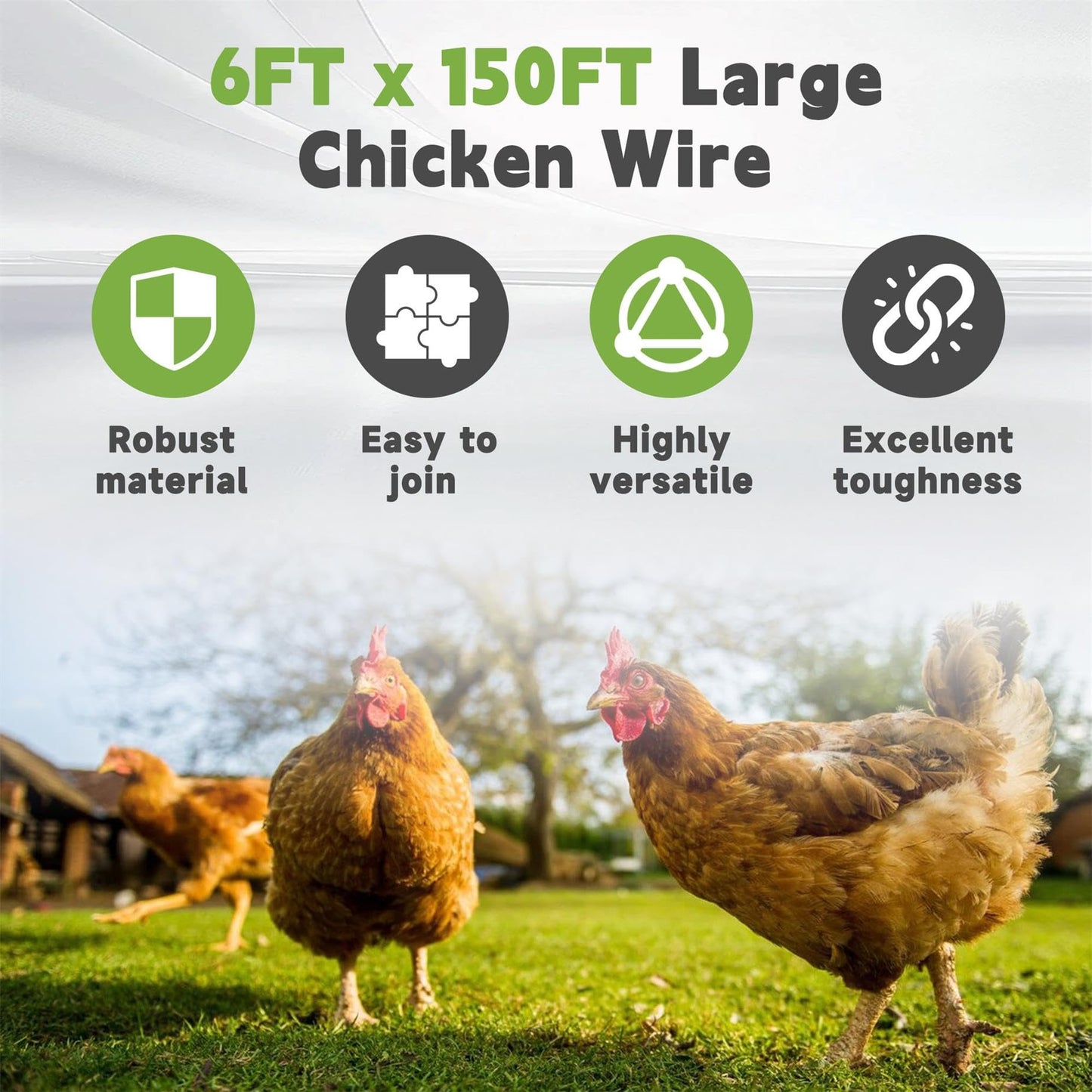 HOSTIC 6FTx150FT Chicken Wire Netting Galvanized Wire Mesh Hexagonal for Poultry Garden Fencing Barrier