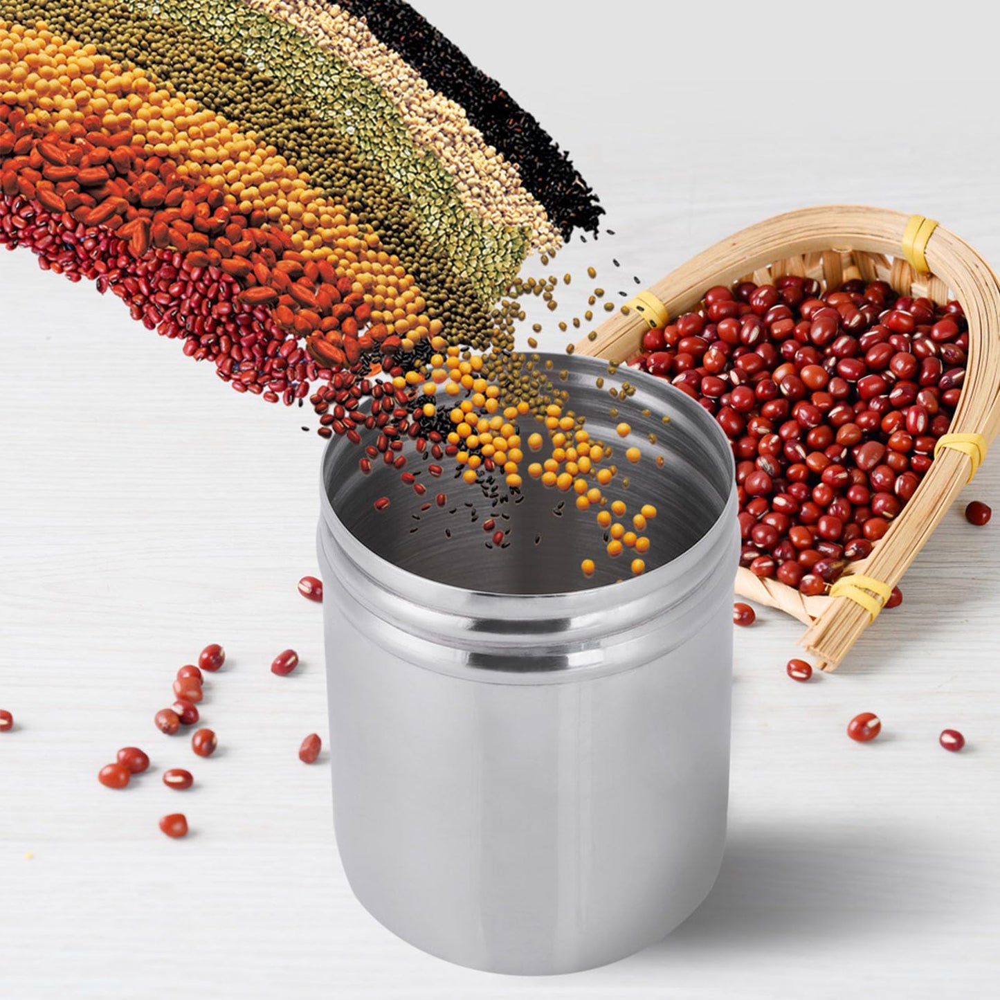 Cunyuer 304 Stainless Steel Sealed Food Storage Jar, 8.5 X 7 cm Portable Tea Coffee Beans Container, Stainless Steel Sealed Storage Jar Easy for Travel Outdoor and Camping