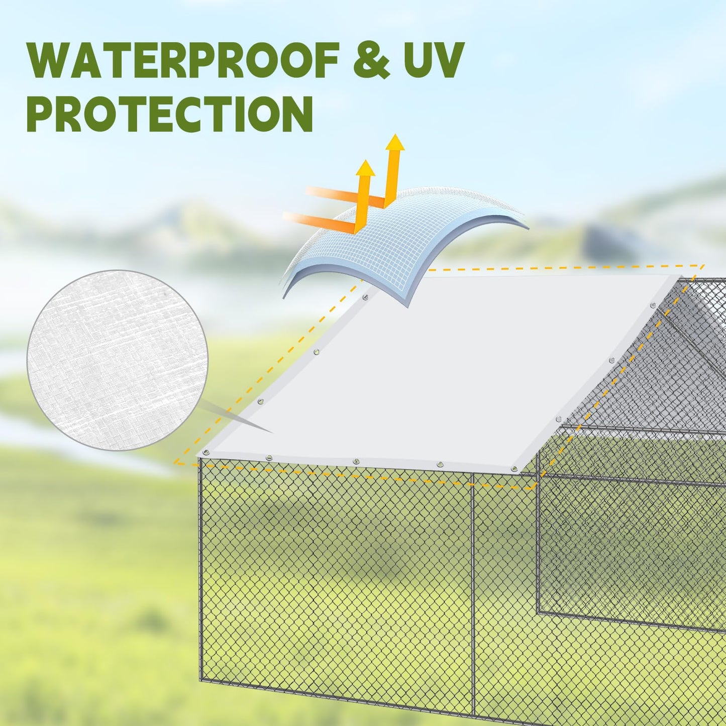 VitalCozy 2 Pcs Chicken Coop Cover Waterproof 11.5 x 6.6 ft Chicken Run Cover Coop Tarp Accessories for Winter with 50 Pcs Ball Bungees Cords for Outdoor (White)