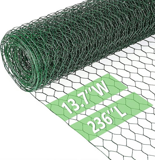 Chicken Wire 13.7 in x 236 in Poultry Wire Netting Hexagonal Galvanized Mesh Garden Fence Barrier for Pet Rabbit Chicken Fencing (PVC-Coated)